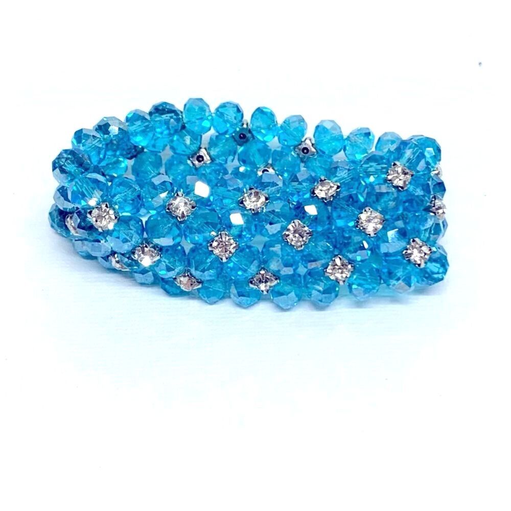 Vintage Aurora Borealis Bracelet with Rhinestones Ocean Blue OSFA